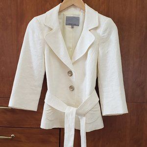 Cream Suit Jacket with Tie Belt